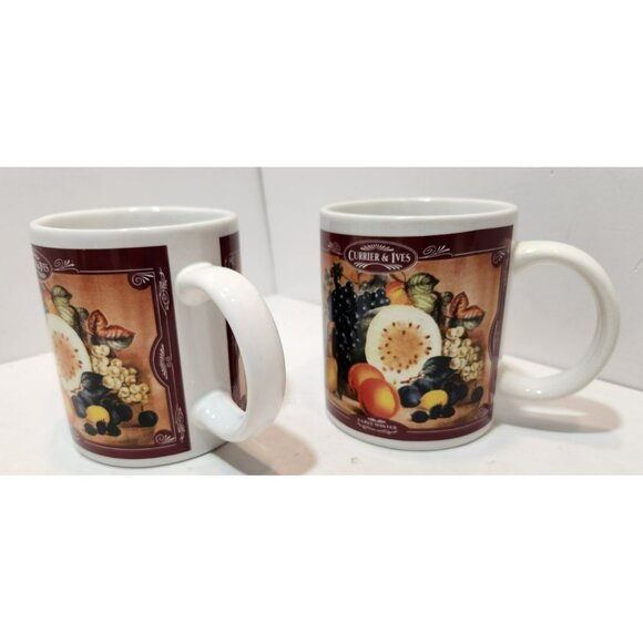 Vtg Houston Harvest Currier & Ives "Early Winter" Ceramic Mugs Set of 2 - Picture 4 of 16